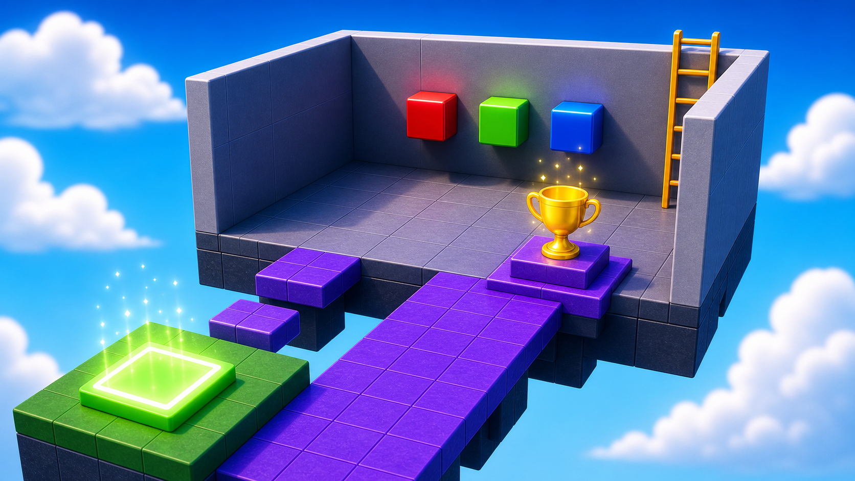 A puzzle room with three buttons