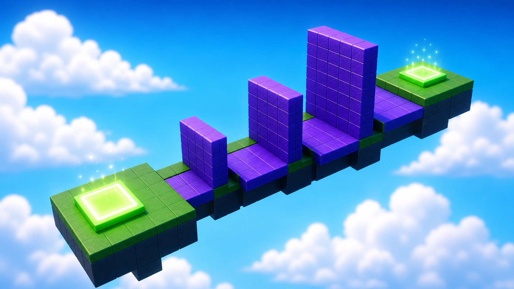 A three-block climbing wall in Roblox Studio