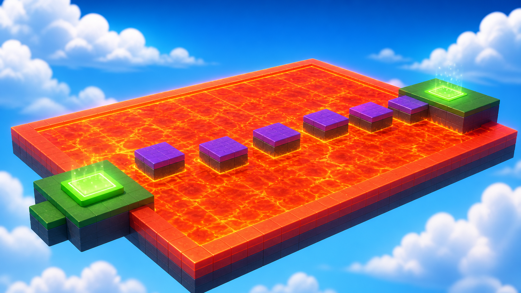 A Roblox character jumping above a bright lava hazard