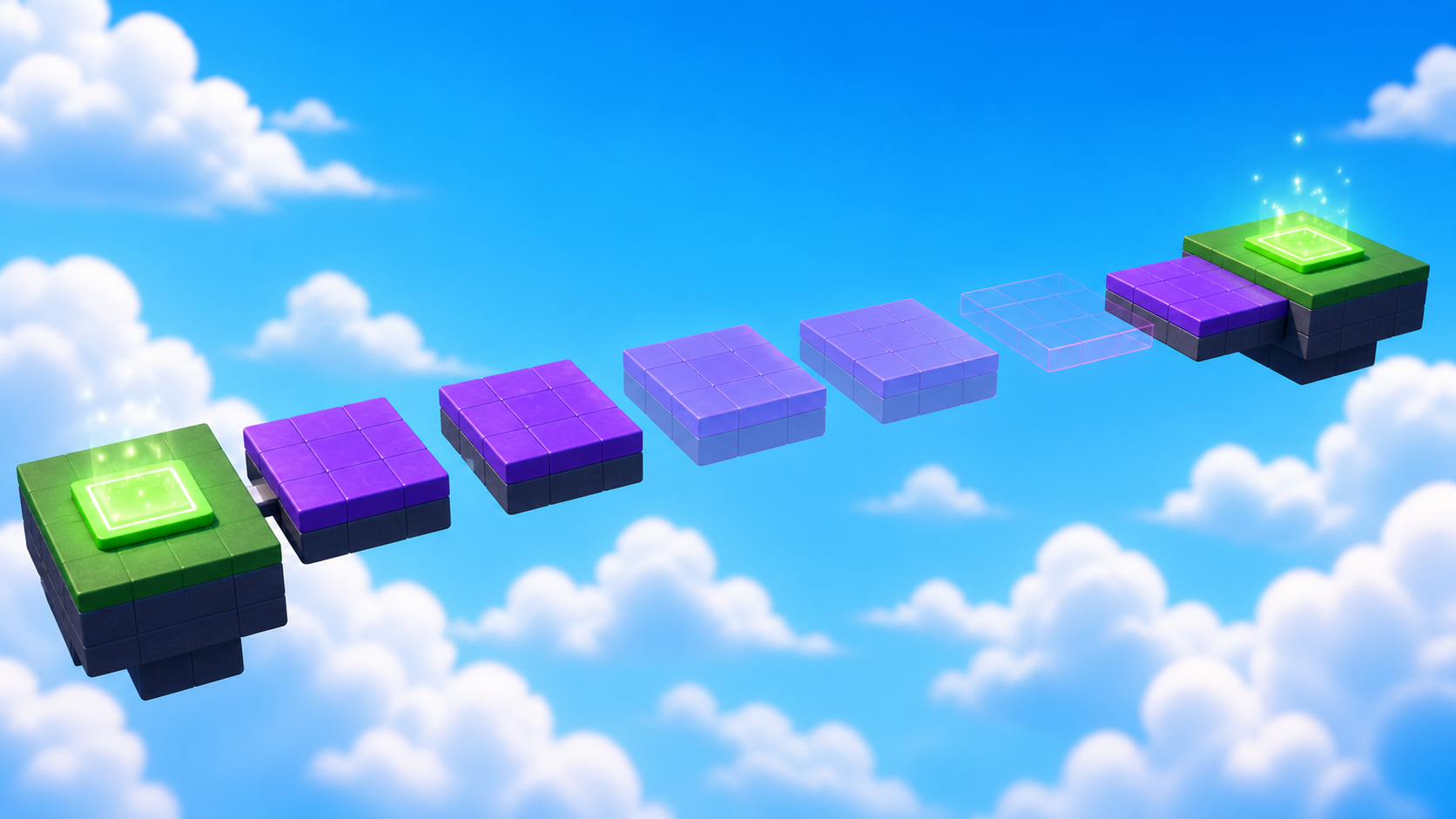 A Roblox obby with glowing platforms that appear and disappear