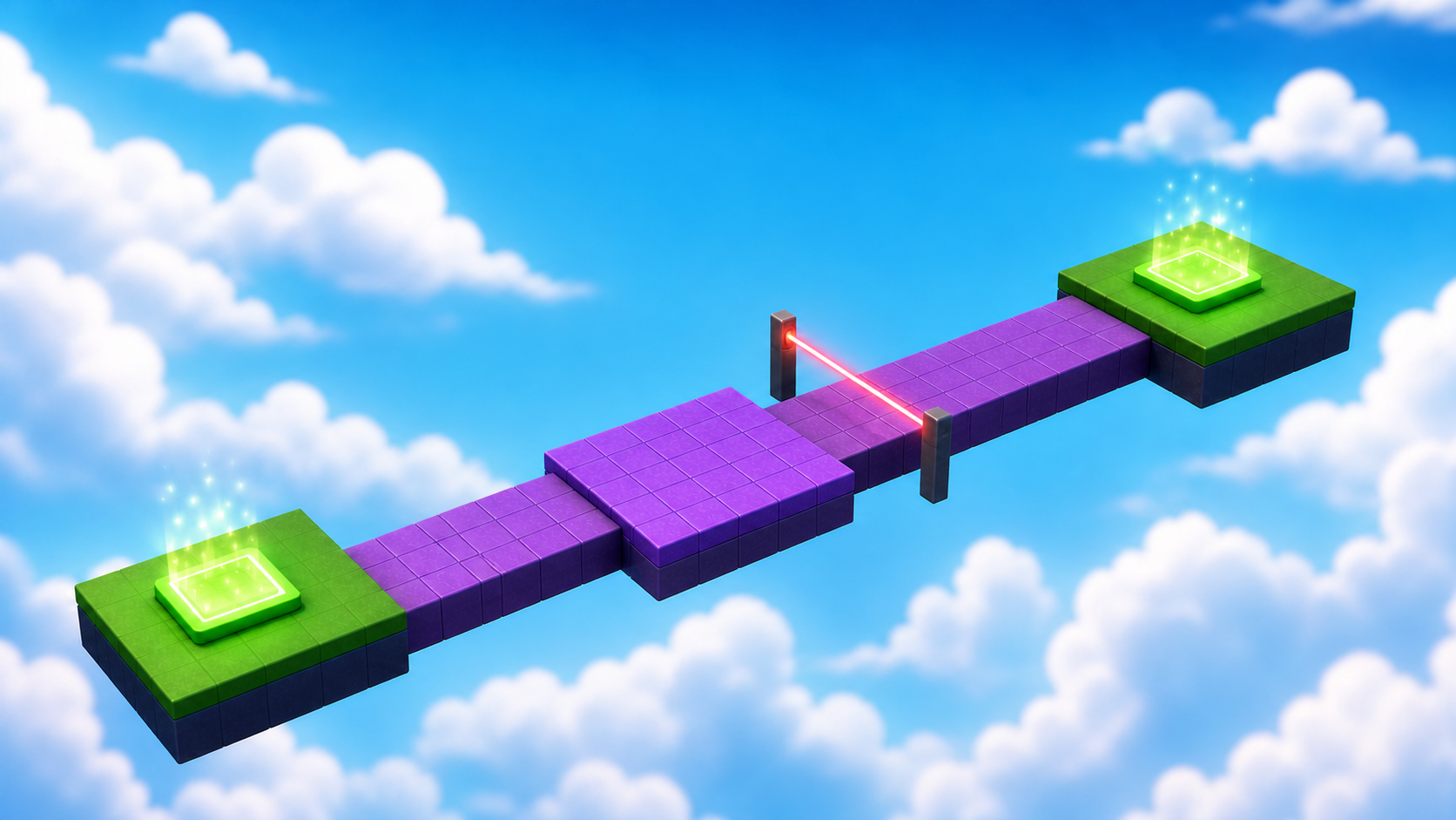 A Roblox obstacle course guarded by repeating neon laser beams