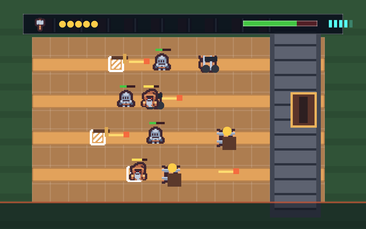 Slimes and skeletons advancing down Castle Defense lanes toward the castle gate